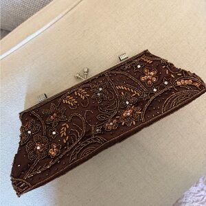 Elegant Brown Beaded Clutch